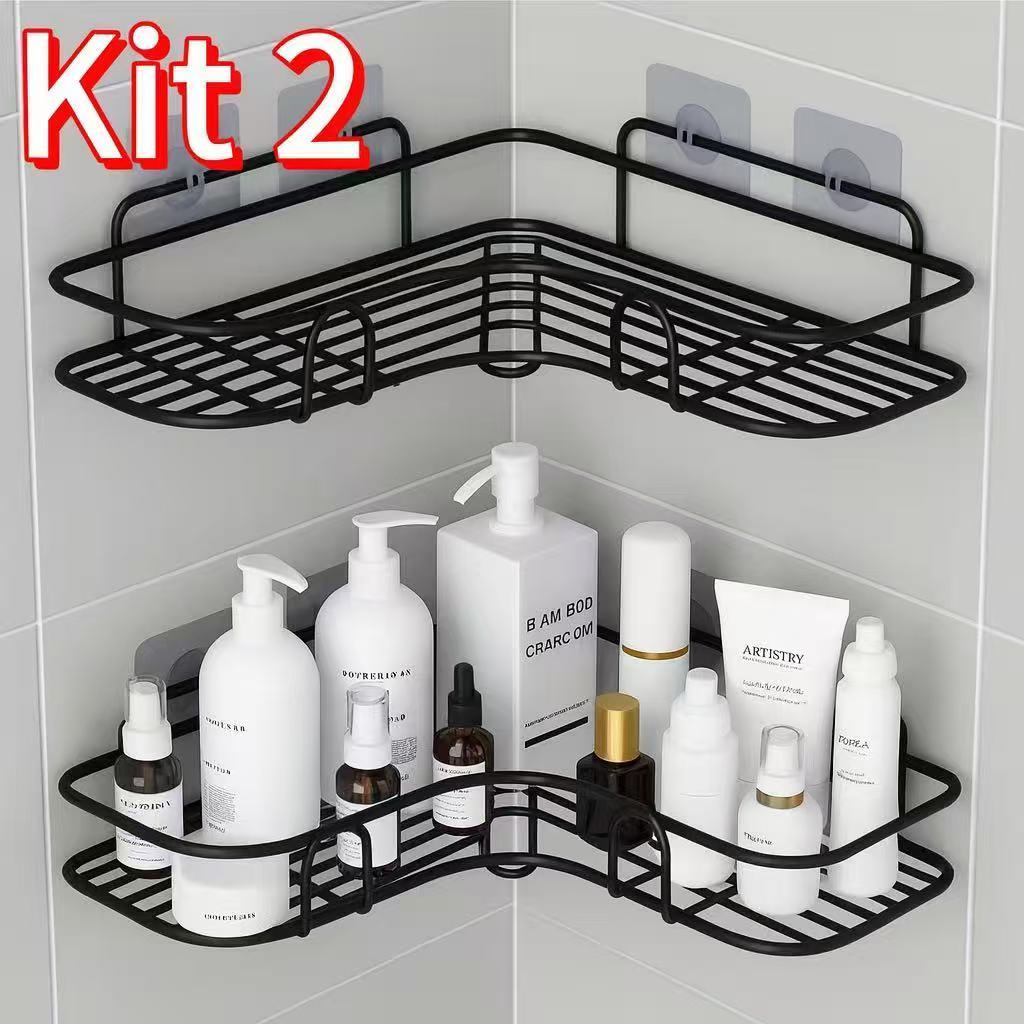 Imagem Kit 1/2/4 Prateleiras para Banheiro com Suporte e Alto Adesivos – Organizador de Shampoo, Sabonete, Cozinha e Lavanderia