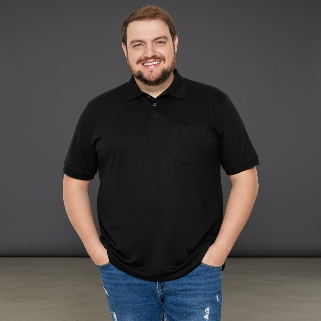 Camiseta Gola Polo Plus Size Masculina Malha Piquet com Bolso Social Básica Casual Trabalho