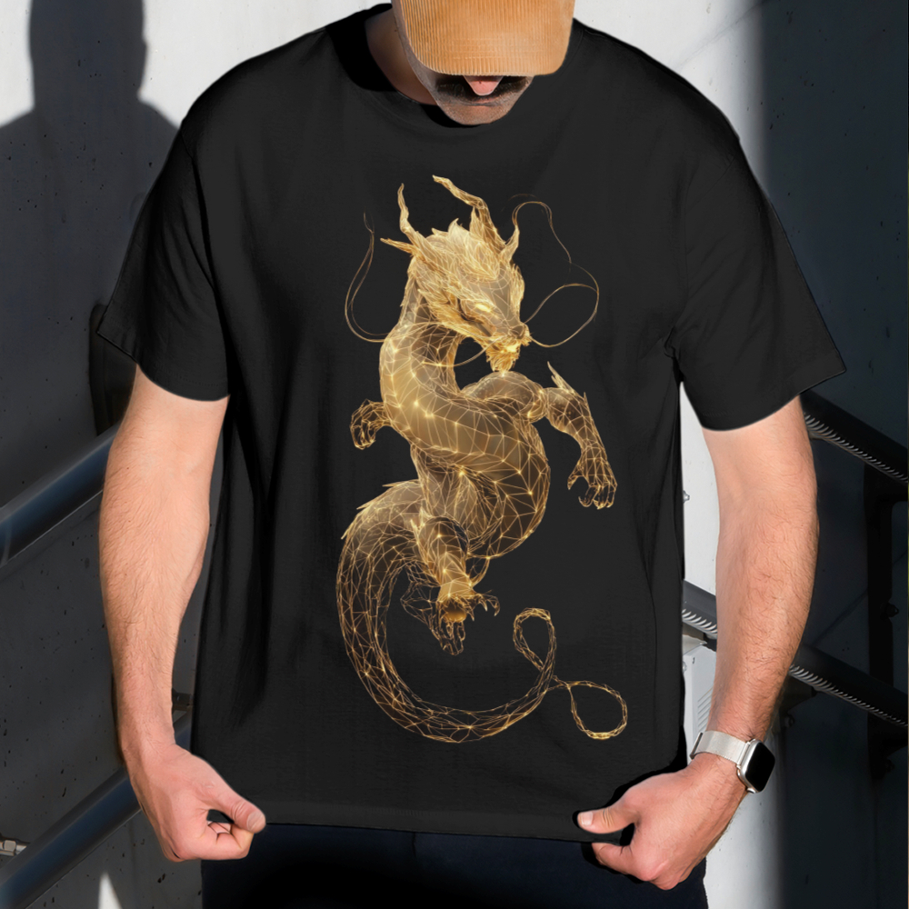 Camiseta Masculina Estampa Dragão Brilhante 100% Algodão Estilo Conforto Diário Do Tamanho P ao GG