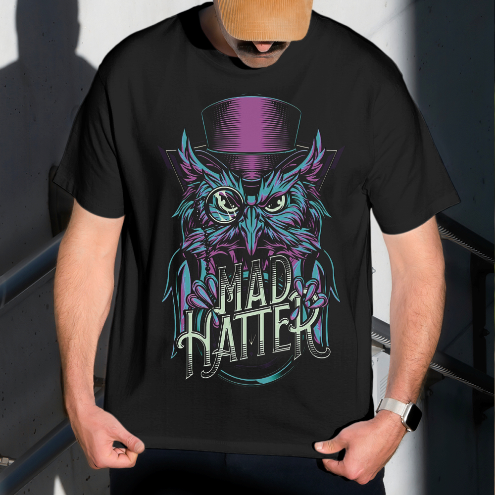 Camiseta Masculina Estampa Coruja de Chapéu 100% Algodão Estilo Conforto Diário Do Tamanho P ao GG