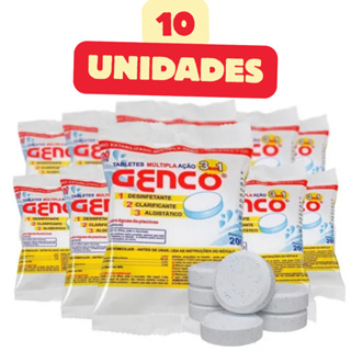 10 Tabletes De Cloro Genco 3 em 1 Multiplas Ações Com 200g Cada em Oferta na Shopee
