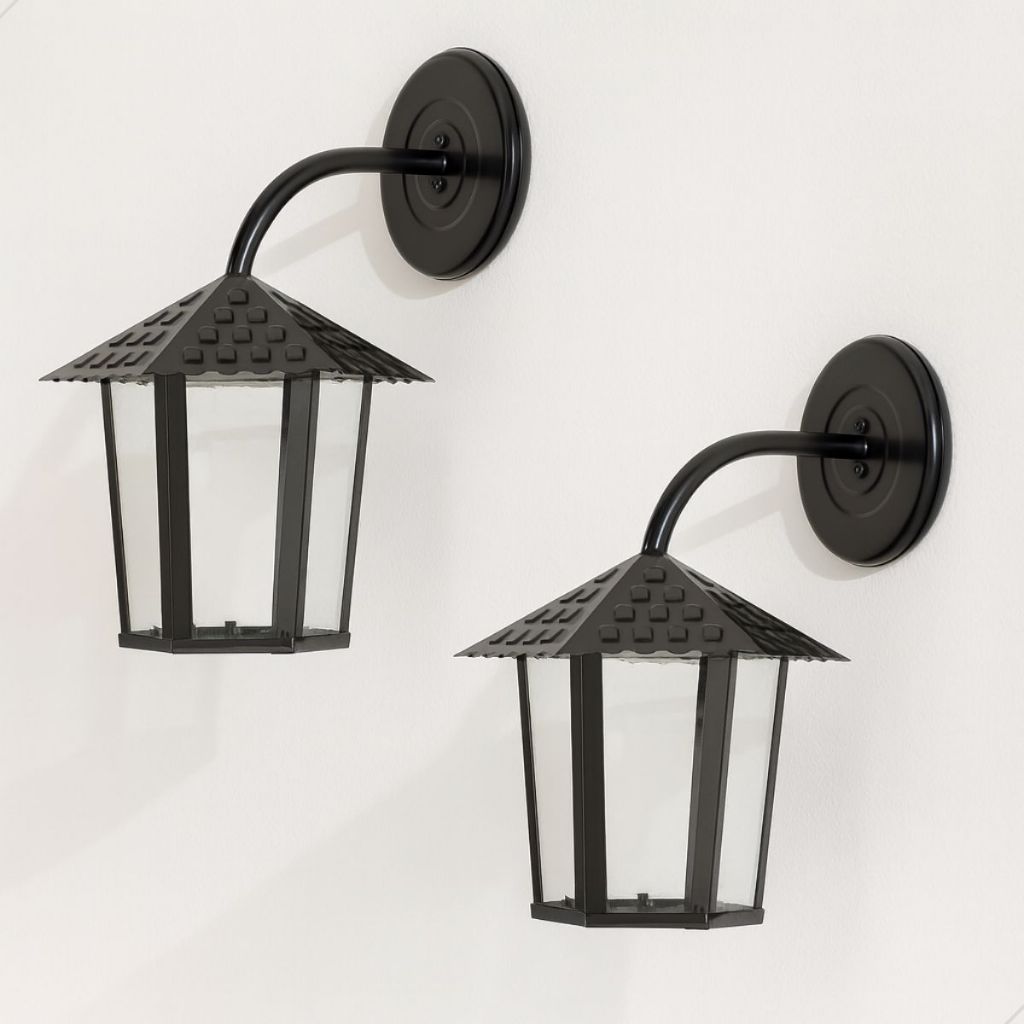 Kit 2 Arandela Luminária Sextavada Preta Bivolt 110v 220v Colonial Decorativa Parede Vidro Liso E27
