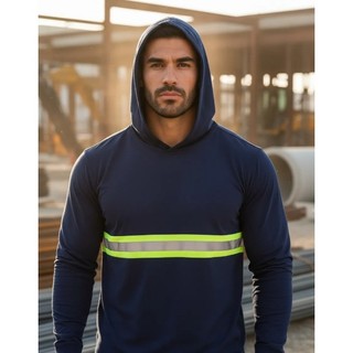 Camiseta Manga Longa Com Capuz E Faixa Refletiva Proteção Uv