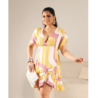 Vestido Curto Verão – Babados, Decote V e Costas Ajustável em Oferta na Shopee