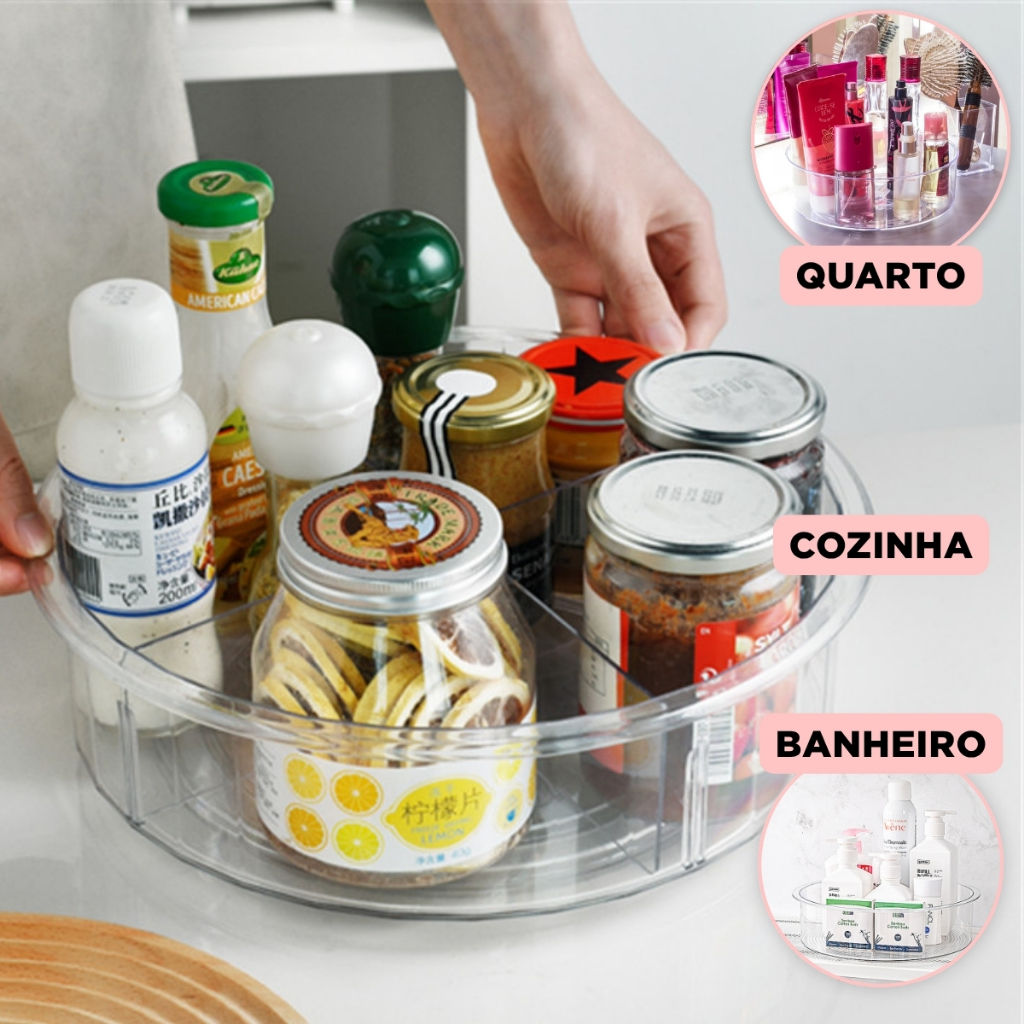 Organizador Multiuso Giratórios Porta Tempero Cozinha Geladeira Armário Banheiro Maquiagem em Oferta na Shopee
