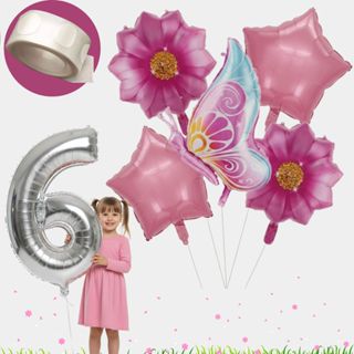 Kit Balão Metalizado Borboleta Flor Estrela Decoração + Balão Numero Metalziado 70cm + Gotas Adesiva em Oferta na Shopee