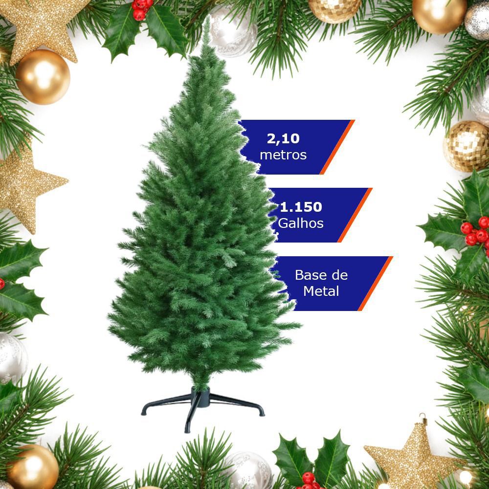 Árvore de Natal 2,10 m 1150 Galhos Tradicional Pinheiro Verde Cheia