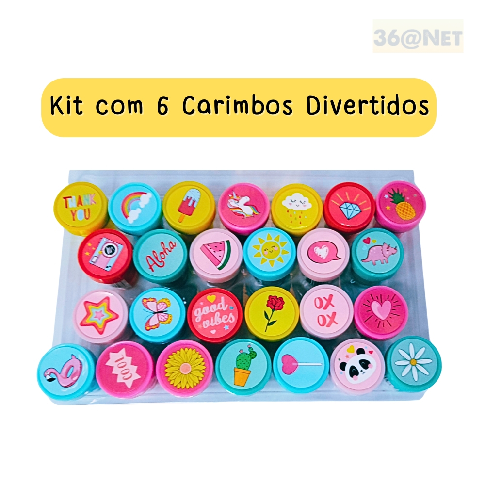 KIT COM 6 CARIMBOS DIVERTIDOS FUN STAMPS ACRILEX em Oferta na Shopee