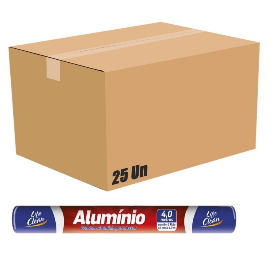 Folha Rolo Papel De Alumínio Life Clean 45cmx4m Kit 25un