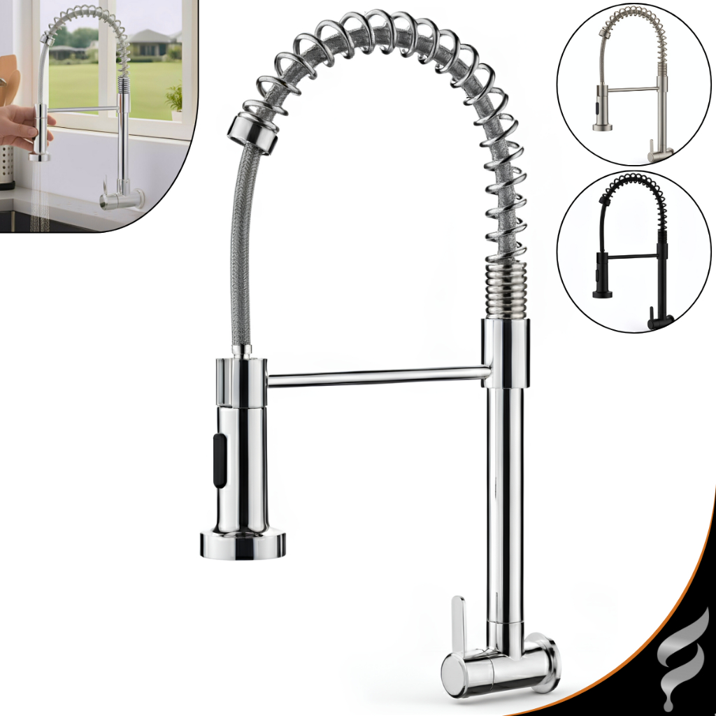 Torneira Gourmet Parede Para Pia Cozinha Flexível Duplo Jato 1/4 Volta Luxo Crom