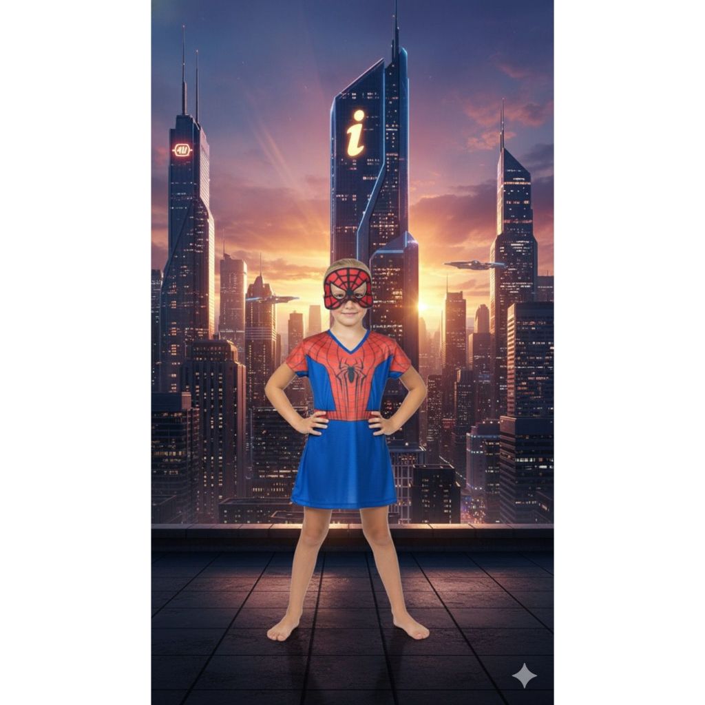 Fantasia infantil Roupa Vestido Menina Aranha com Máscara — imagem 2 de 2
