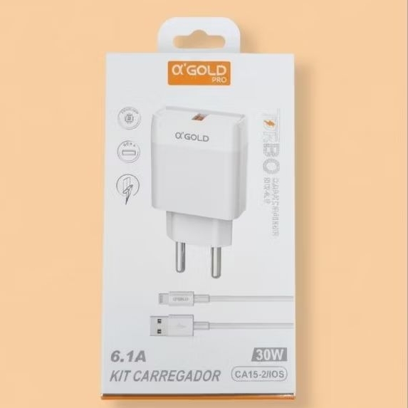 KIT CARREGADOR PARA IPHONE 2PC 5PC TURBO 30W 6.1A IOS O'GOLD PRO NOVOS