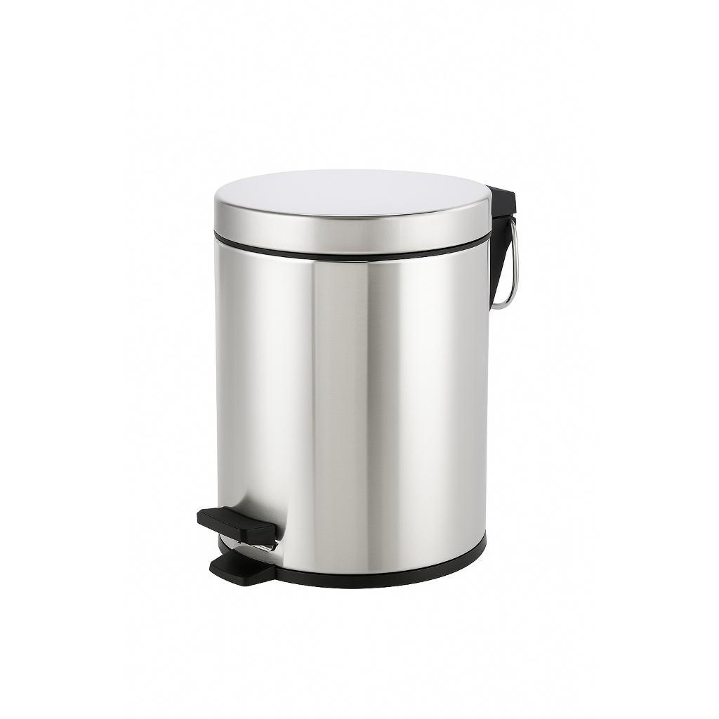 Lixeira de Aço Inox 5 Litros com Pedal Antiderrapante Balde Interno Removivel Alça de Transporte