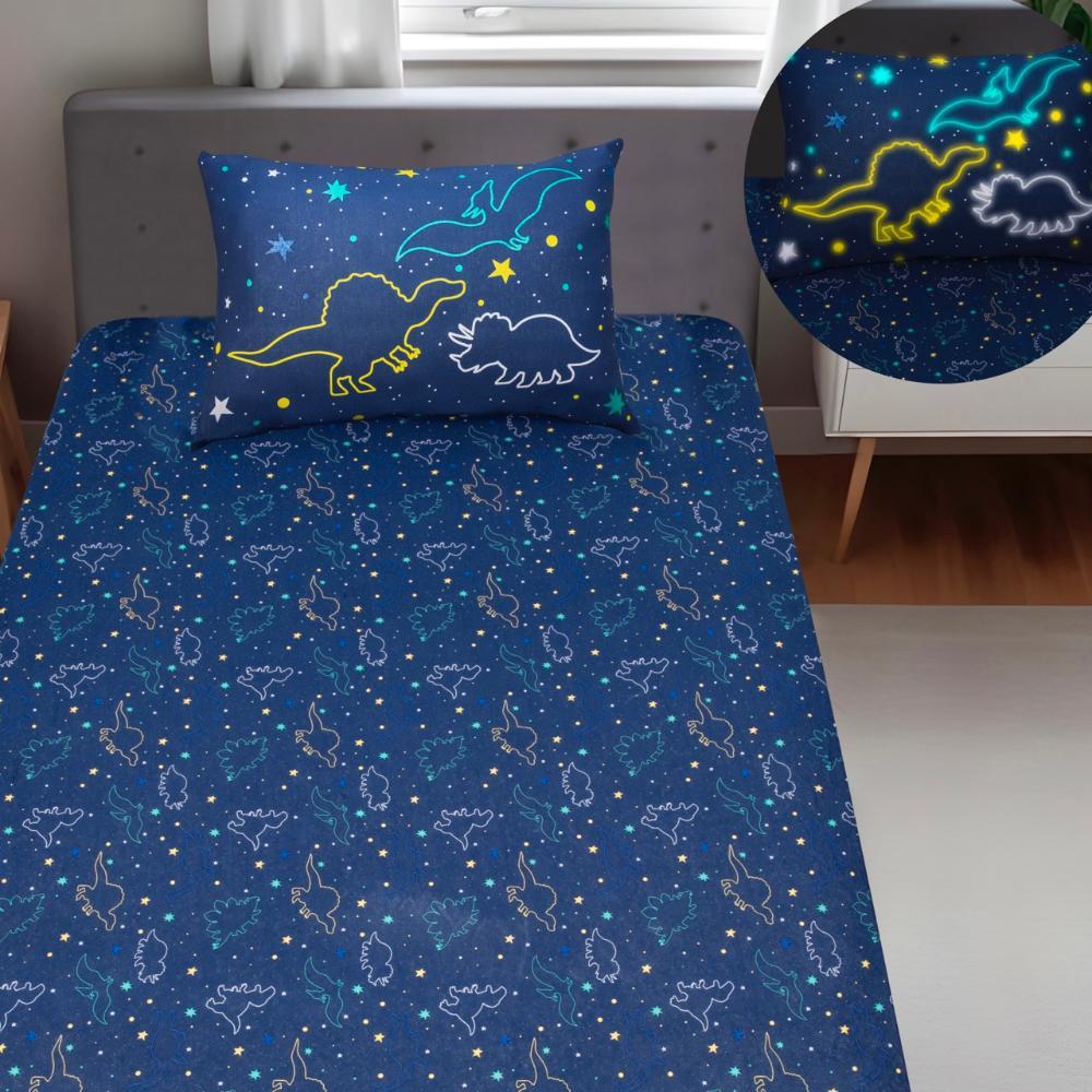 Jogo de Cama Infantil Lençol Estampado Dinossauro Brilha no Escuro - Solteiro - Criança em Oferta na Shopee