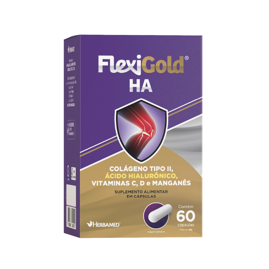 Flexigold HA Colágeno Tipo 2 Vitamina D Articulações Ossos Função Muscular 60 Cápsulas Herbamed