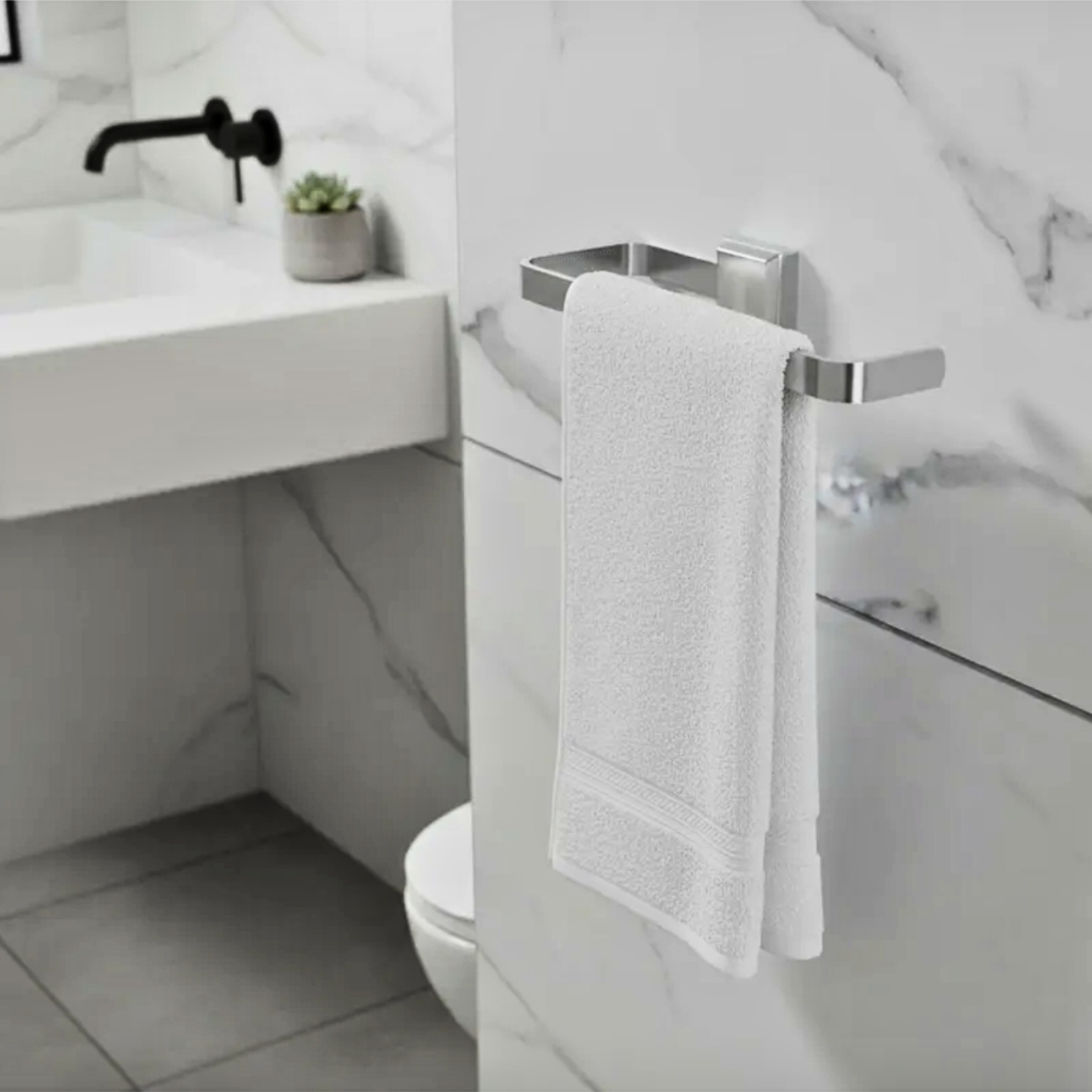 1 Porta Toalha De Rosto Em Aluminio Brilhante 17cm