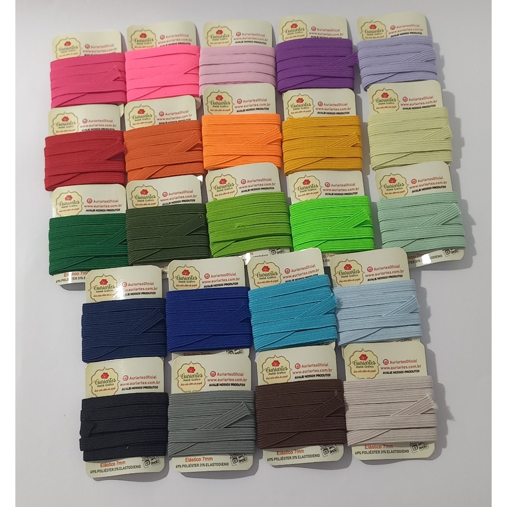 Só hoje Kit com 20 ou 40 metros de Elástico Coloridos - Chato 7mm - Colombe - São José
