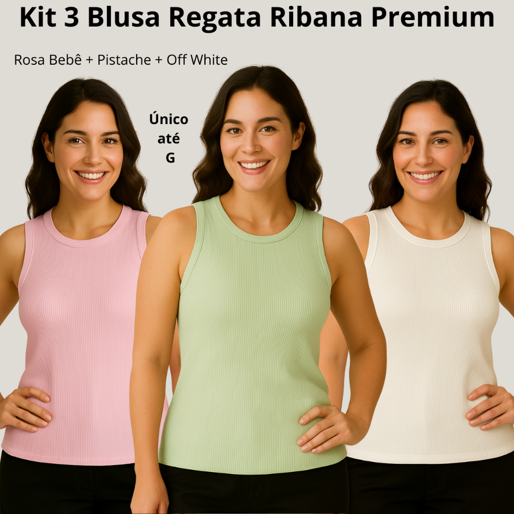 Kit 3 Blusas Femininas Regatas Gringas Brasil Blogueira Outono Verão Inverno Primavera