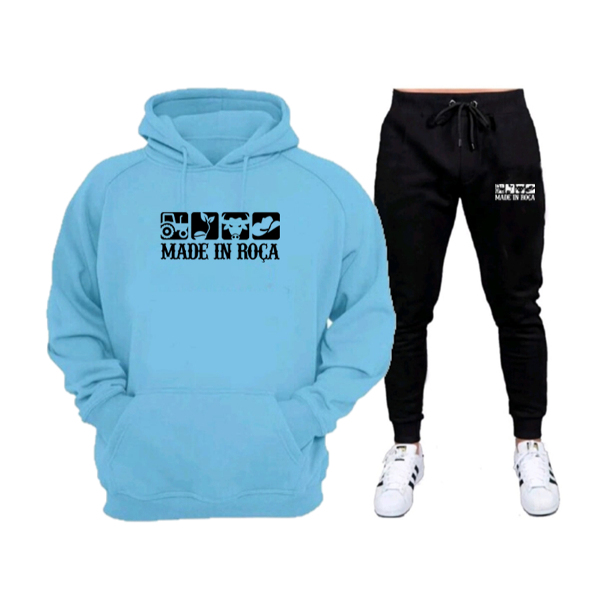 Conjunto Moletom Flanelada Estampa Made In Roça Super Confortavél De Alta Qualidade