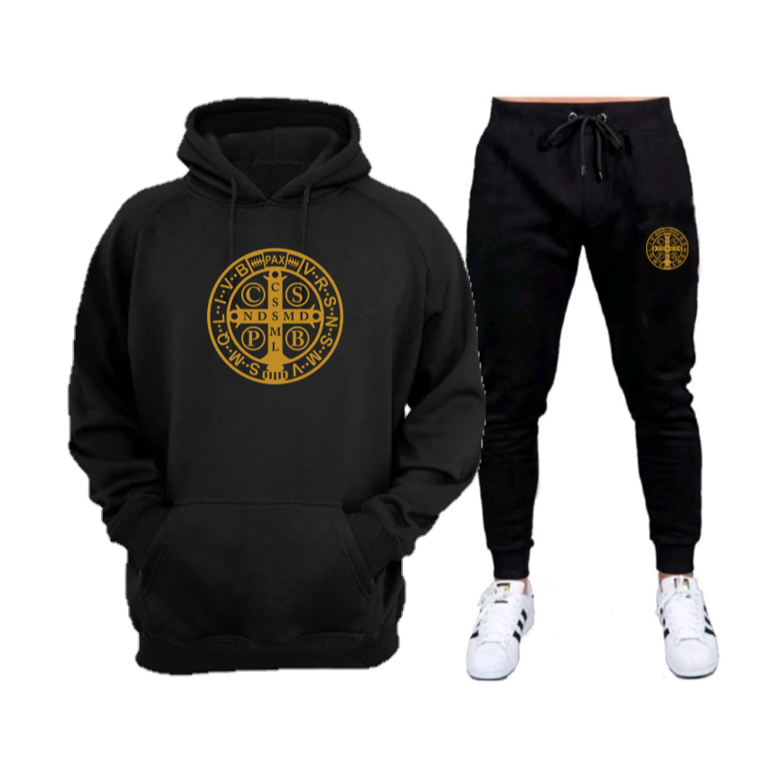 Conjunto Moletom Flanelada Estampa São Bento Dourado Super Confortavél De Alta Qualidade