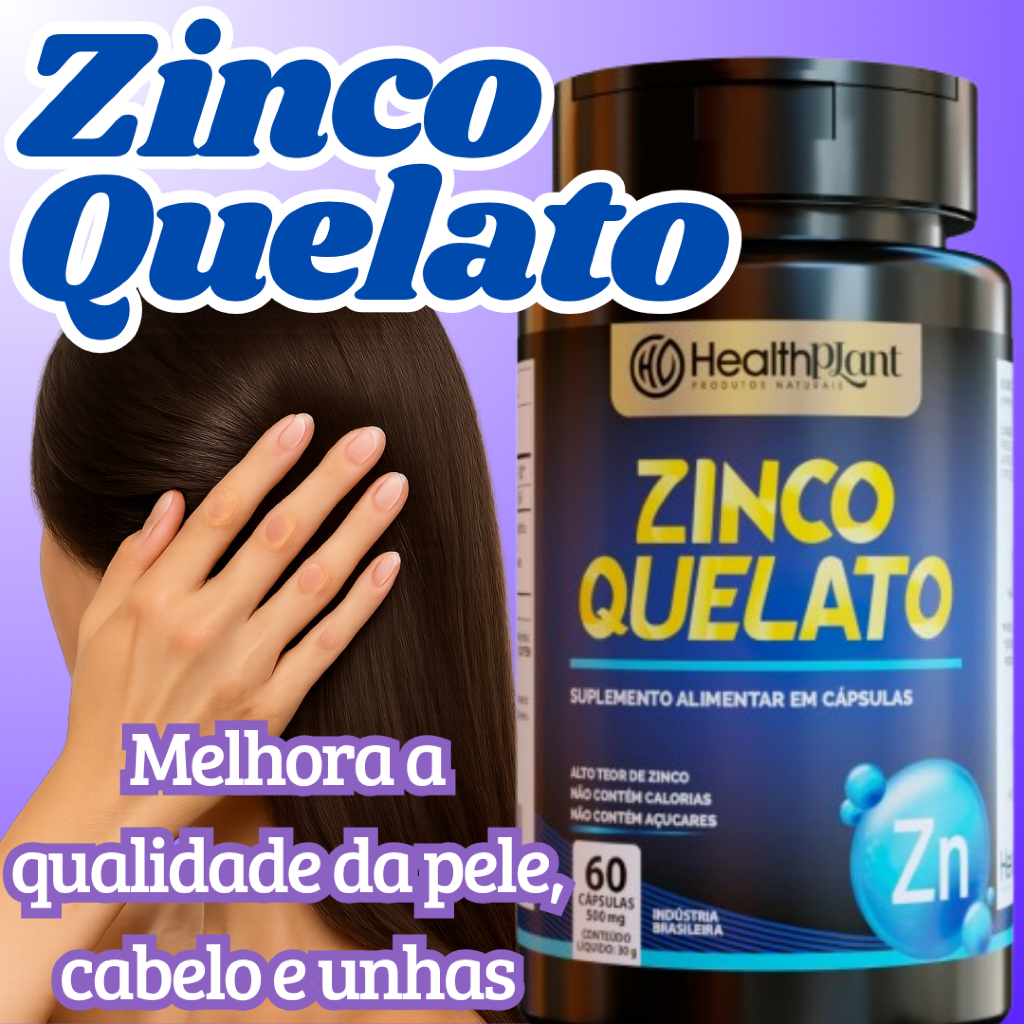 Zinco Quelato da HealthPlant 60 cápsulas | Beleza e Saúde | Alta Procedência e Qualidade Garantida