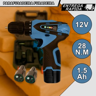 Parafusadeira Furadeira 12V 2 Baterias Sem Fio Com Maleta Bivolt 110V/220V 2 Velocidades em Oferta na Shopee