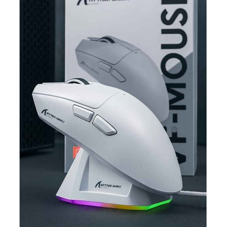 Mouse Attack Shark X11 Sem Fio Bluetooth 2.4G/BT5.0 22000 DPI  RGB Gamer Para PC Branco e Preto
