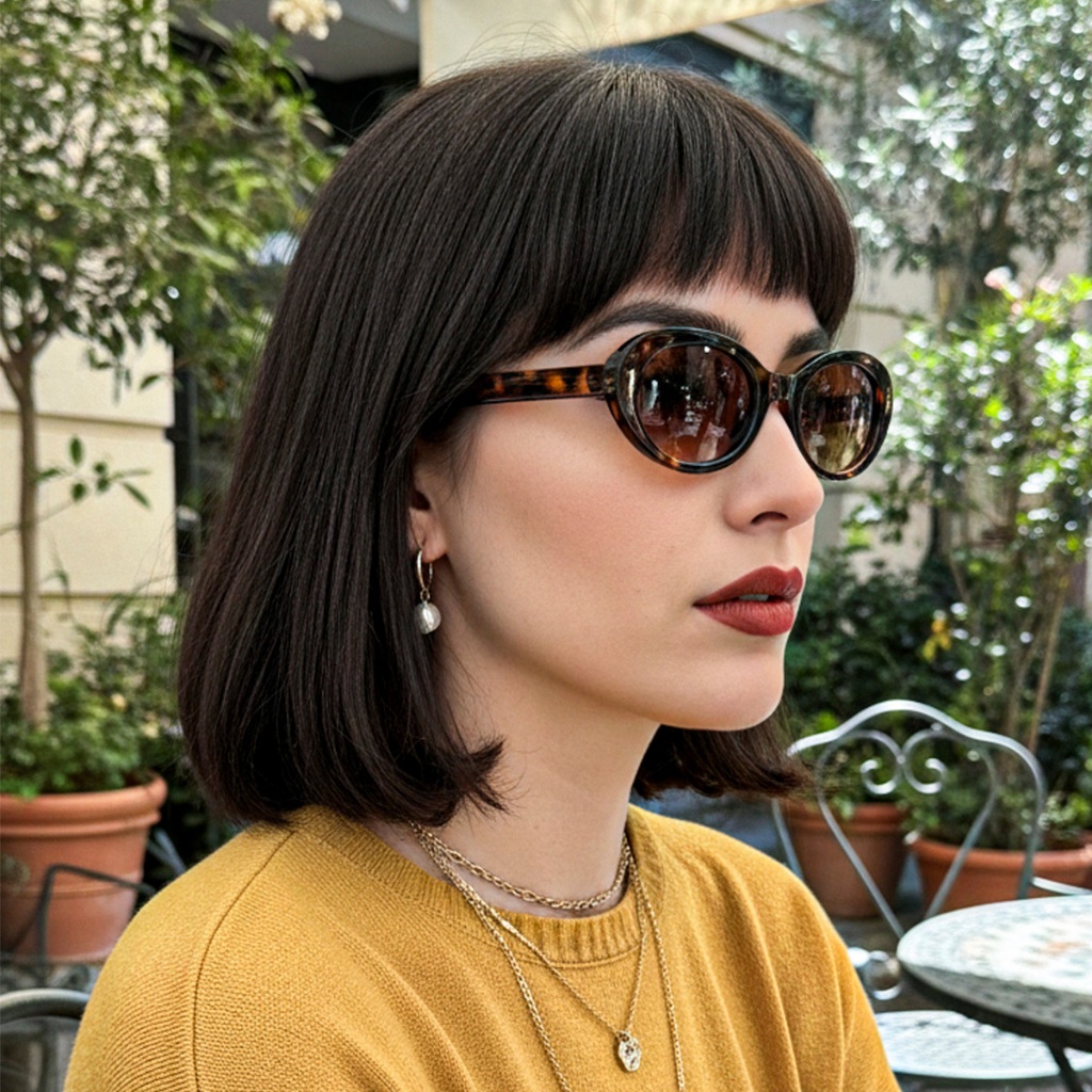 Óculos de Sol para Mulher Oval Retrô ILOOK Estilo Chic Preto Acabamento Metalizado Hastes Sólidas