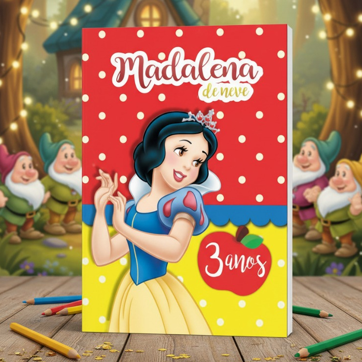 Revistinha de Colorir Personalizada 10x15 | Lembrancinha Infantil | Branca de Neve | Fazemos Todos os Temas