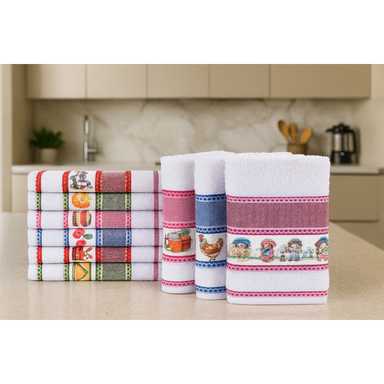 Kit com 10 Unidades de Pano De Prato Atoalhado Felpudo Copa Luxo Gourmet Estampado Seca Rápido Grande Oferta