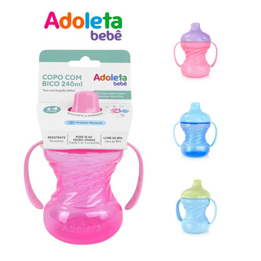 Copo de Transição para Bebê com Alça e Bico Rígido Adoleta Bebê 240ml em Oferta na Shopee