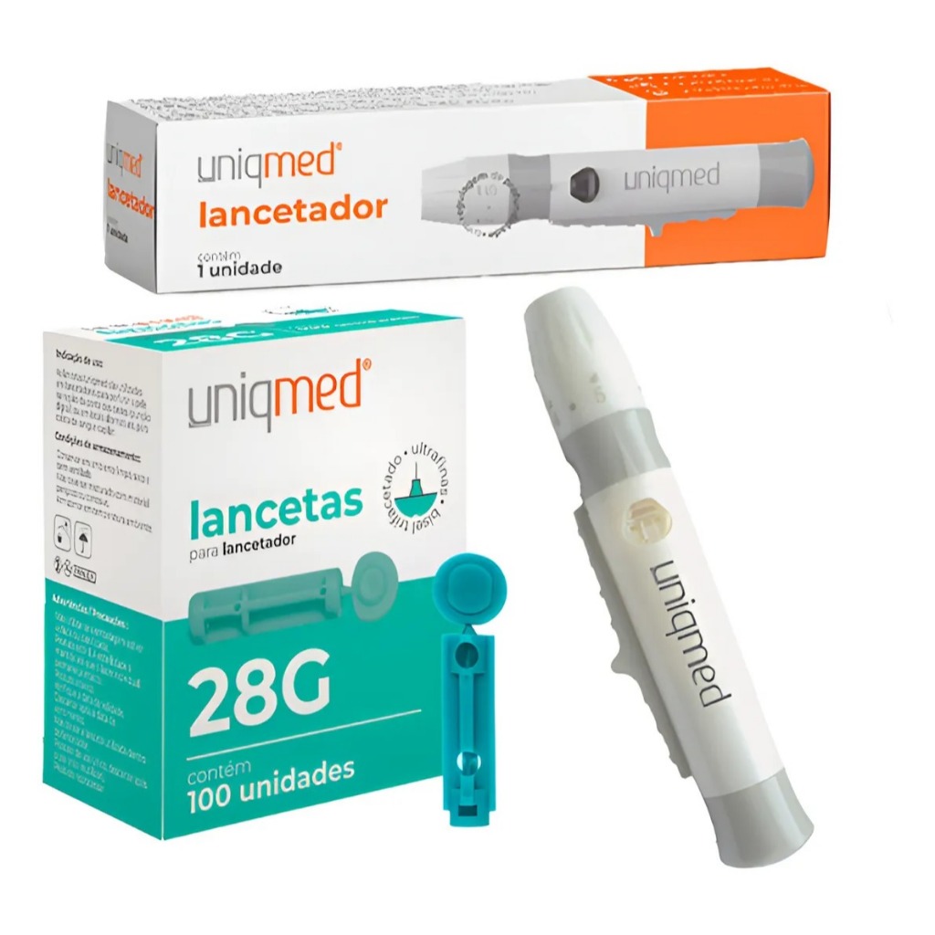 Kit Caneta Lancetadora ( Lancetador ) Com 100 Lancetas Punção Para Dedo Medir Glicose