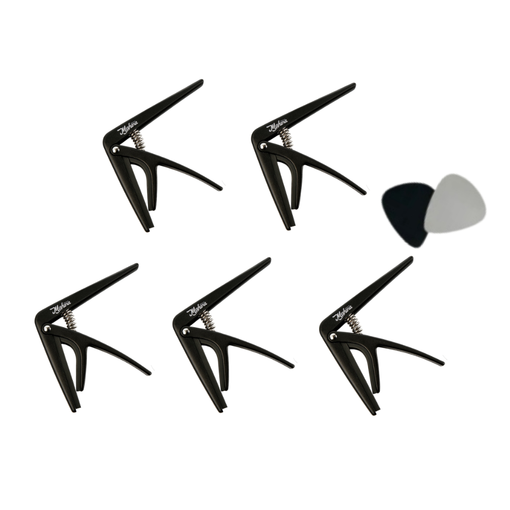 Kit 5 Capotrastes Para Ukulele Cavaco Tenor Concert Soprano Preto Mahina Brinde Palheta