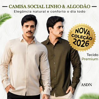 Camisa Masculina Social Manga Longa Linho Algodão Elegância em Oferta na Shopee