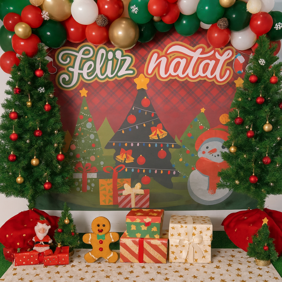 Painel Feliz Natal Fundo Fotográfico para Decoração de Natal