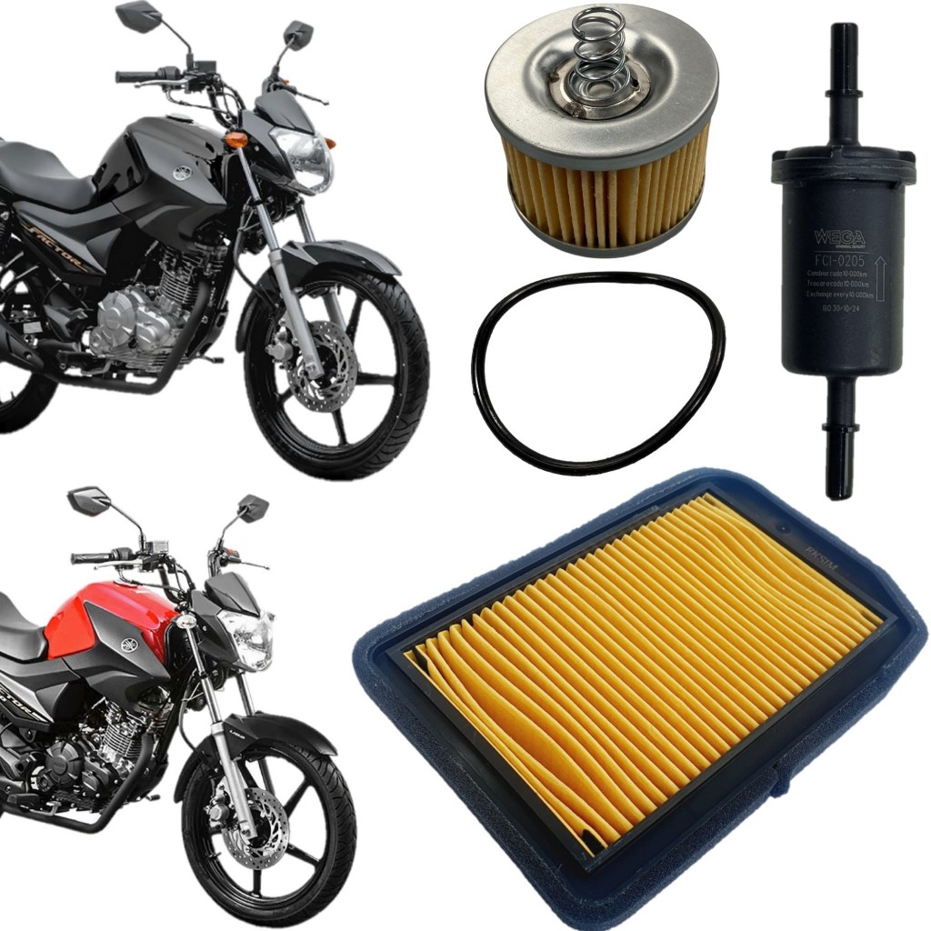 KIT FILTROS OLEO AR + COMBUSTIVEL FLEX ETANOL GASOLINA ALCOOL YAMAHA YBR FACTOR 125 150
