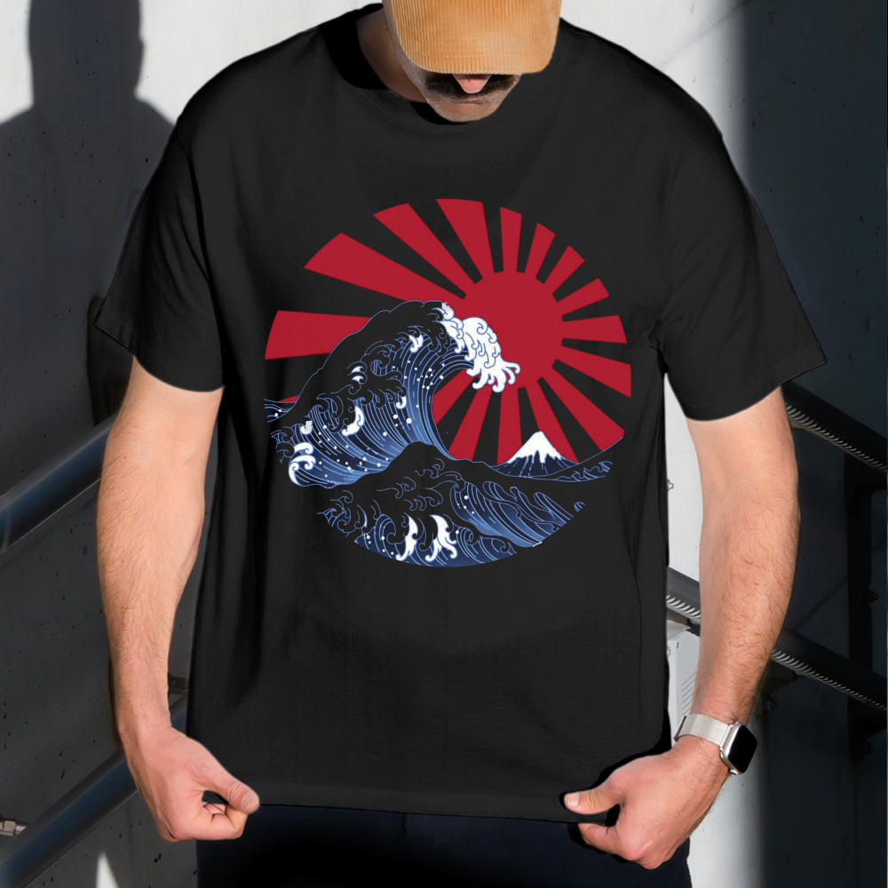 Camiseta Masculina Estampa Ondas Japonesas 100% Algodão Estilo Conforto Diário Do Tamanho P ao GG