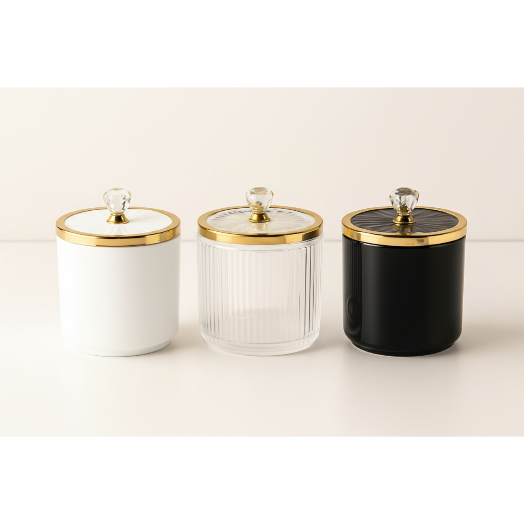 Kit 2 Porta Cotonete Algodão Higiene Acrílico Tampa Maquiagem Sala Quarto Multiuso Hermético