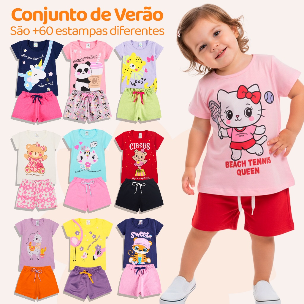 Kit Sortido 2, 6 ou  10 Peças de Roupas Bebe Menina Conjunto Verão Infantil Feminino Algodão Estampas Fofas em Oferta na Shopee