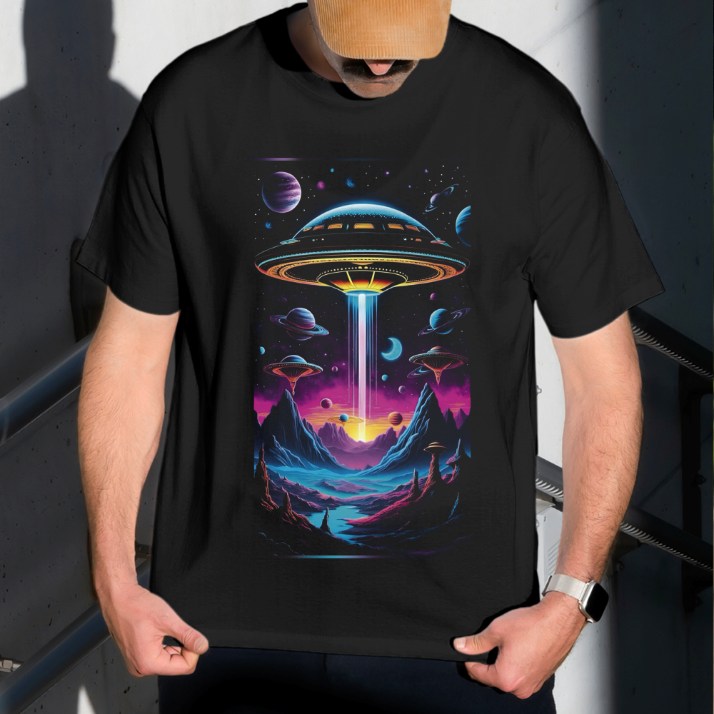 Camiseta Masculina Estampa Abdução Alien 100% Algodão Estilo Conforto Diário Do Tamanho P ao GG