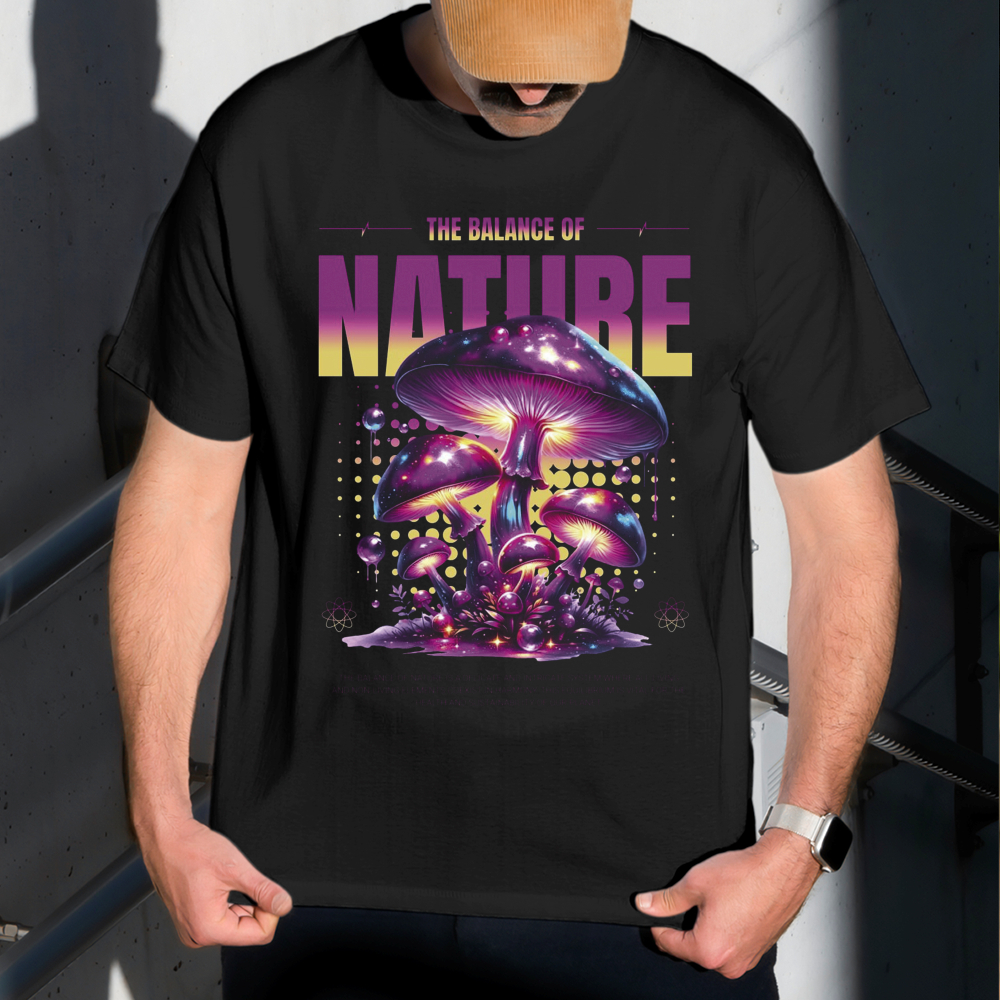 Camiseta Masculina Estampa Cogumelo Natural 100% Algodão Estilo Conforto Diário Do Tamanho P ao GG