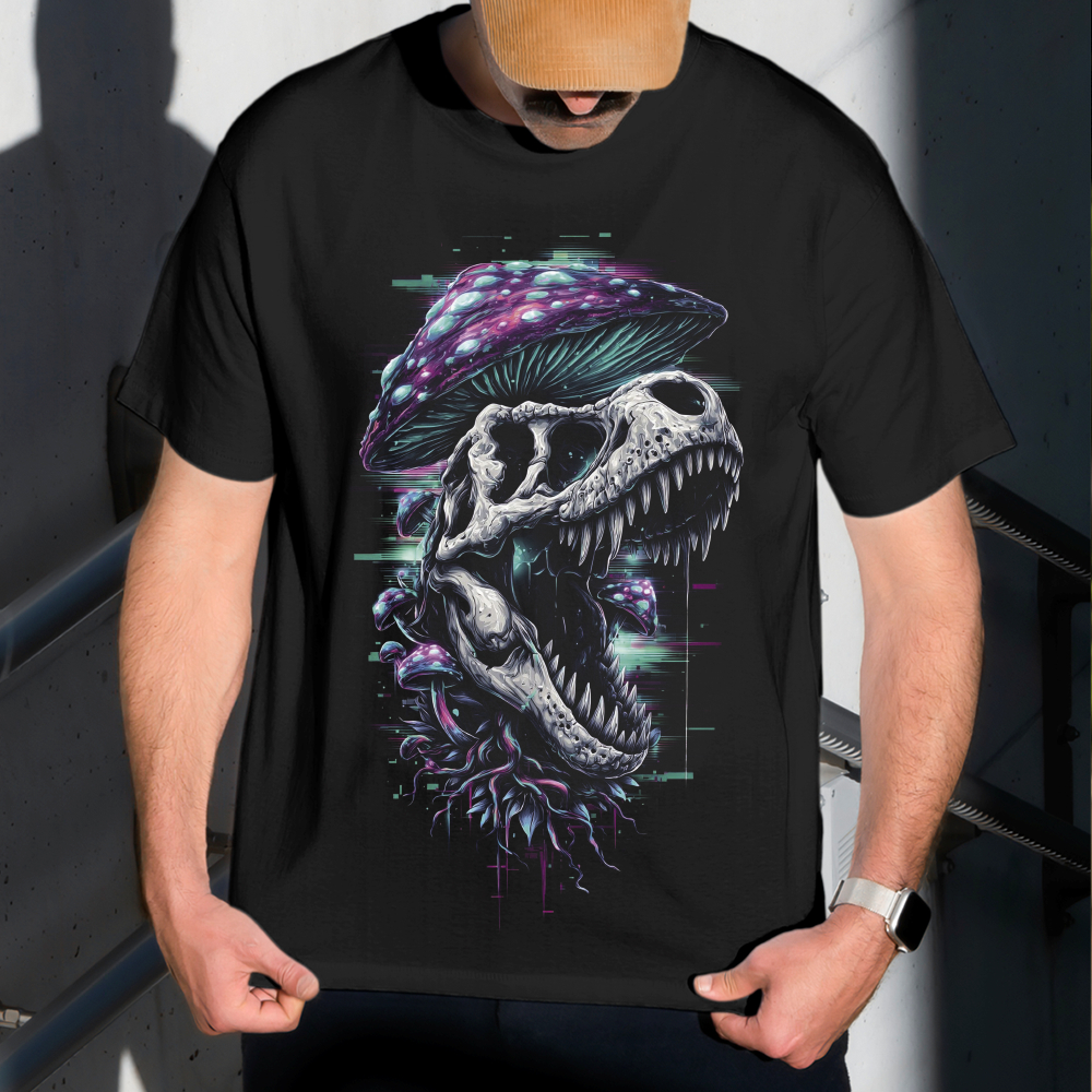 Camiseta Masculina Estampa Dinossauro Fungo 100% Algodão Estilo Conforto Diário Do Tamanho P ao GG
