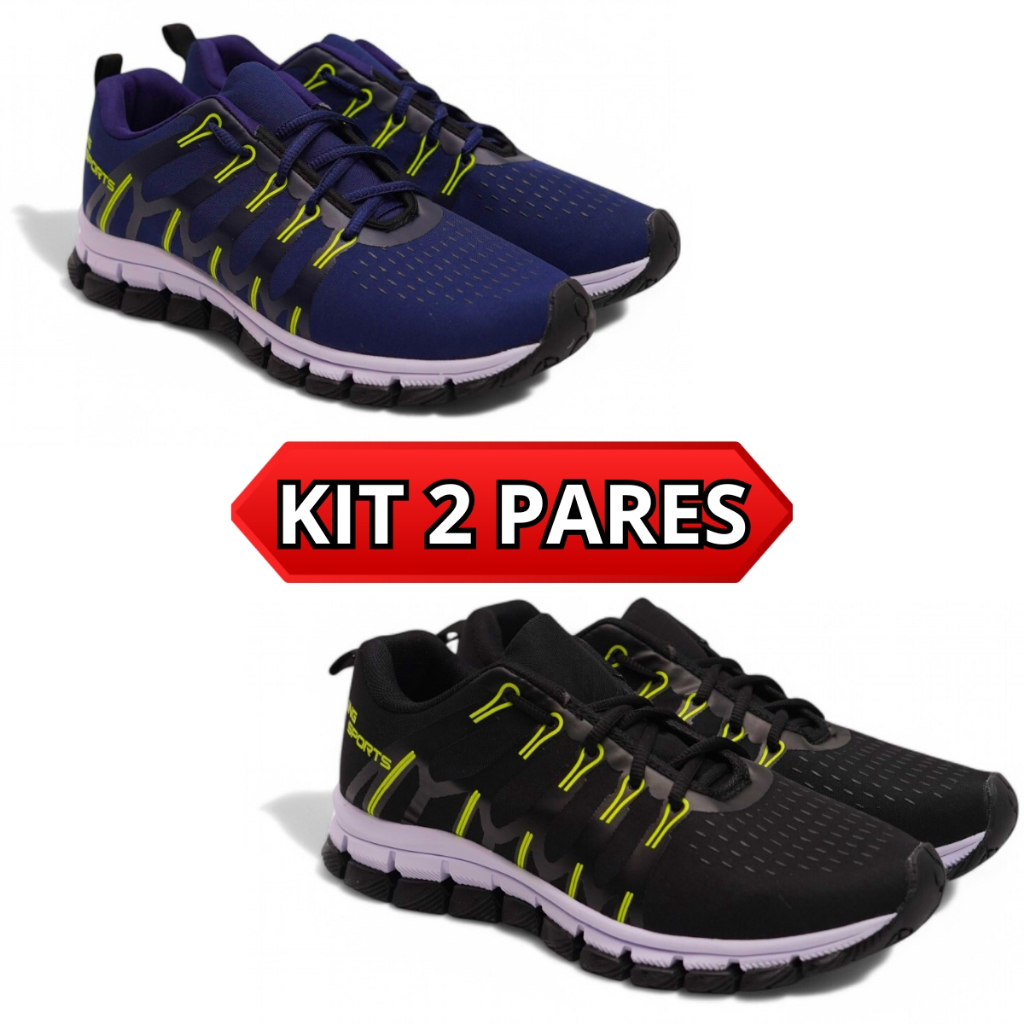 Kit 2 Pares de Tênis Esportivo EVA, Leve e Confortável, Ideal para Corridas e Academia
