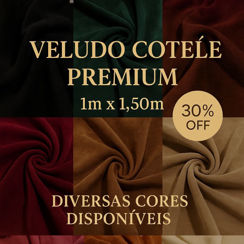 Tecido Veludo Cotelê Premium 1m x 1.50m Diversas Cores 30% OFF