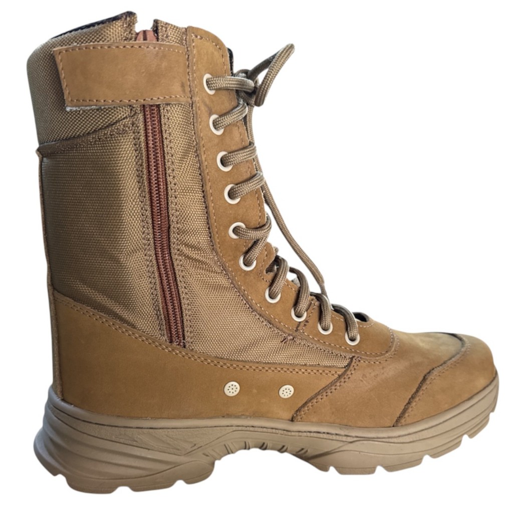 Coturno Militar Zíper Sniper Em Couro Hidrofugado Coyote