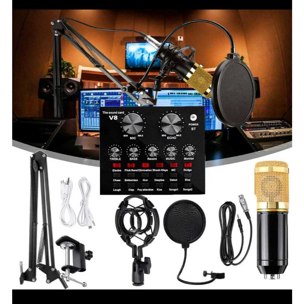Kit Interface Mesa V8 + Microfone Condensador Com Braço Articulado