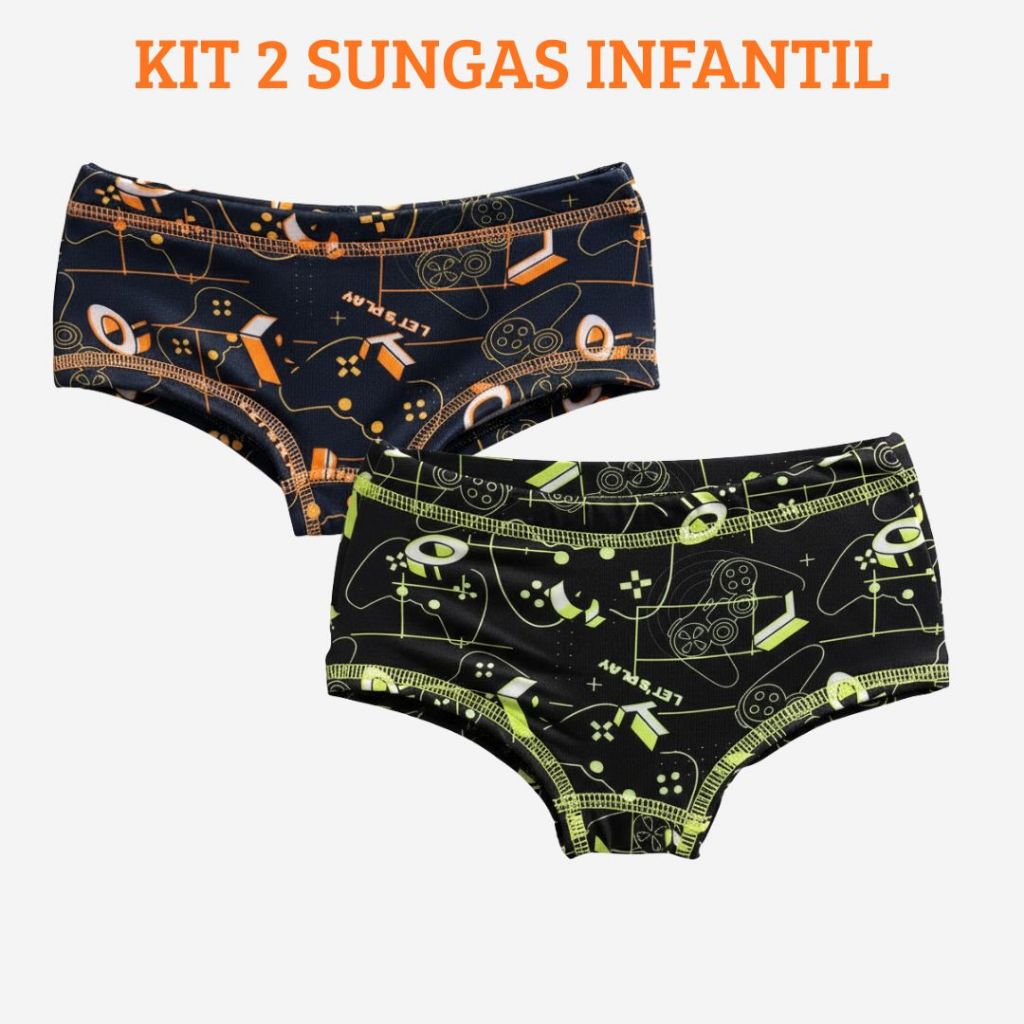 Kit 2 Sunga Infantil Proteção Solar Moda Praia e Banho Natação Piscina Com Forro UV50+ Menino Juvenil 1 A 12 Anos