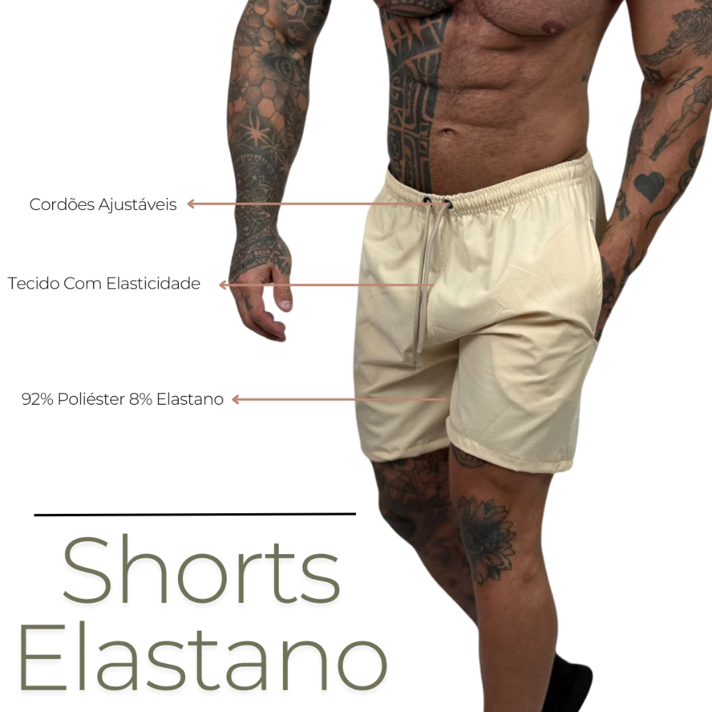 Shorts Masculino Elastano Adulto Com Bolso Amarracão Confortável Casual