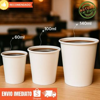 Copo Descartável Papel Branco Biodegradável Café 100 unidades 60ml | 110ml | 140ml em Oferta na Shopee
