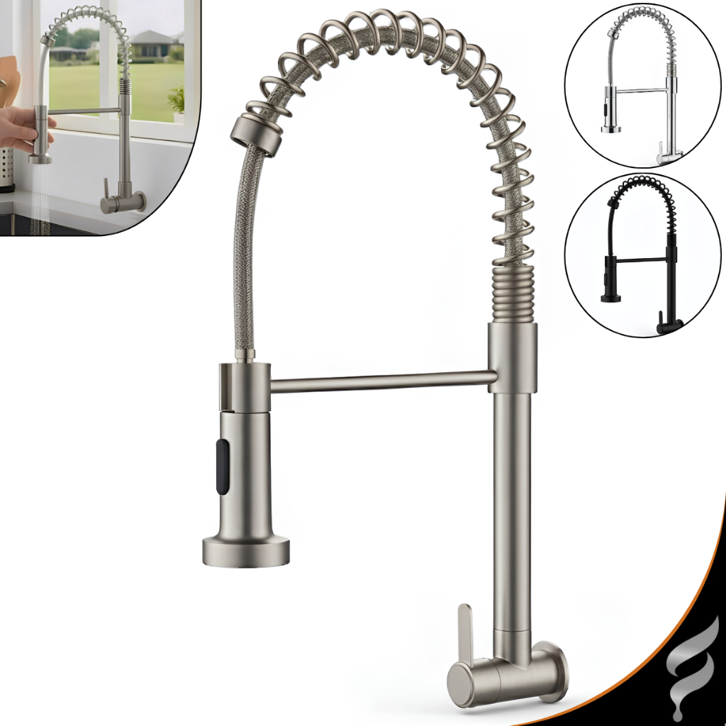 Torneira Gourmet Parede Para Pia Cozinha Flexível Duplo Jato 1/4 Volta Luxo Escovada Cromada Preta em Oferta na Shopee